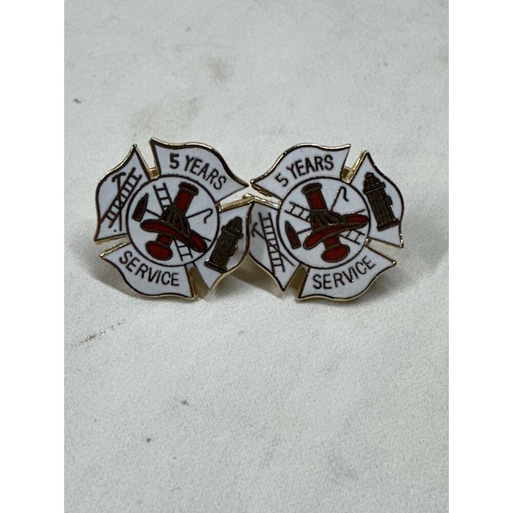 Firefighter Rescue Fire Department 5 Years Service Award Pin Cross Lot Of 2